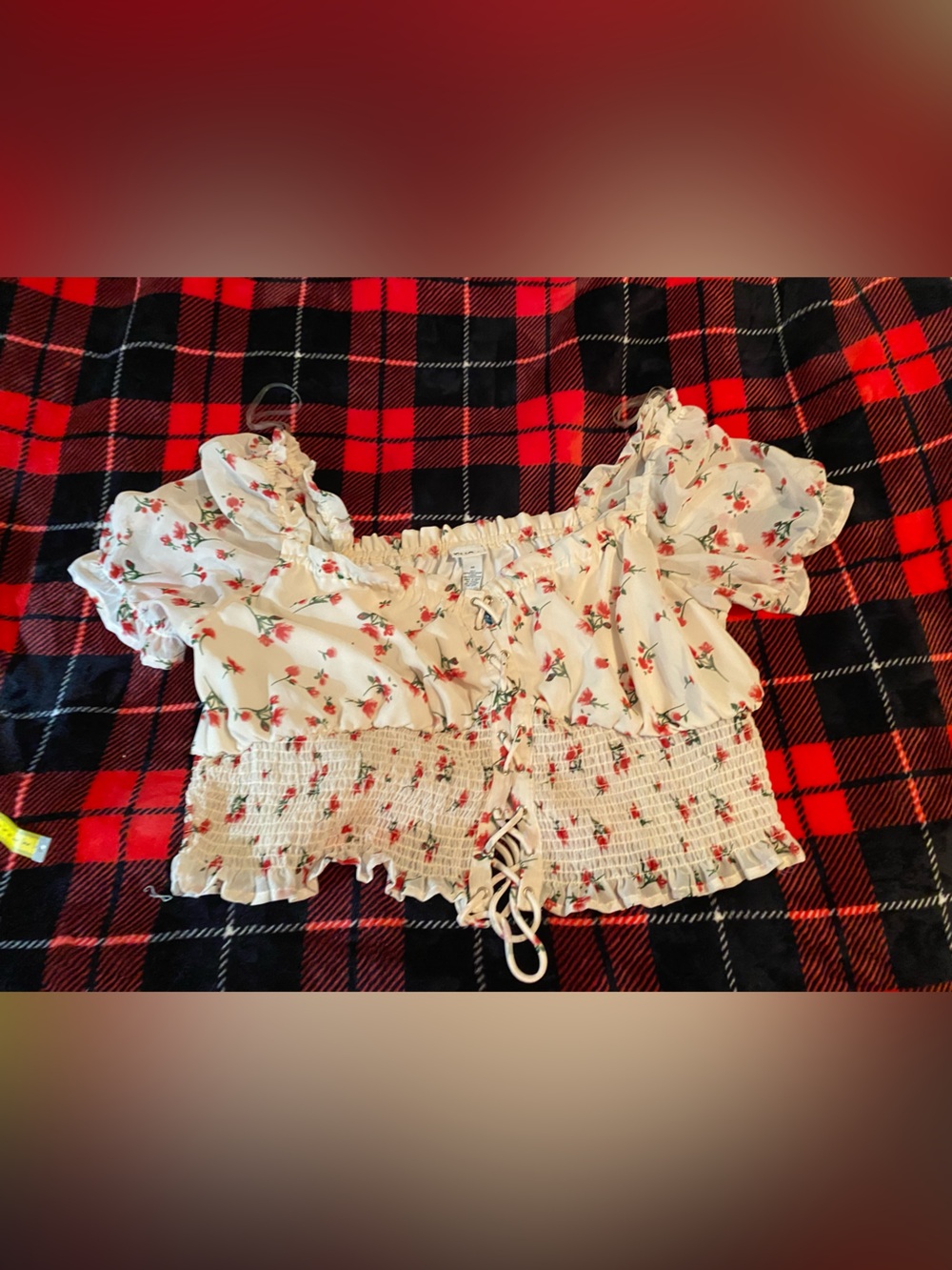 Rue 21 + Floral Smocked Bandeau Top - Cream with Red Floral size 3x NWT